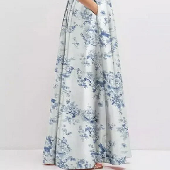 Alfred Sung Cottage Rose Larkspur Bustier Tie Back Gown D852FP - Picture 4 of 6